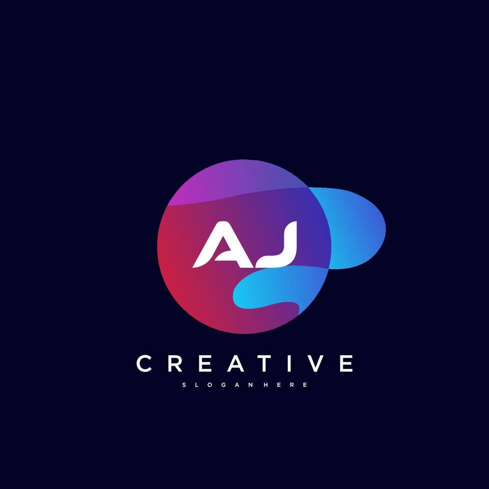 AJ Initial Letter logo icon design template elements with wave colorful vector