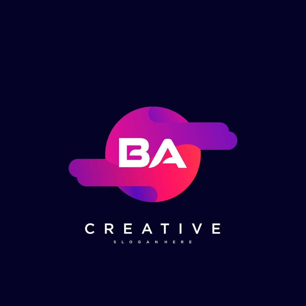 BA Initial Letter logo icon design template elements with wave colorful vector