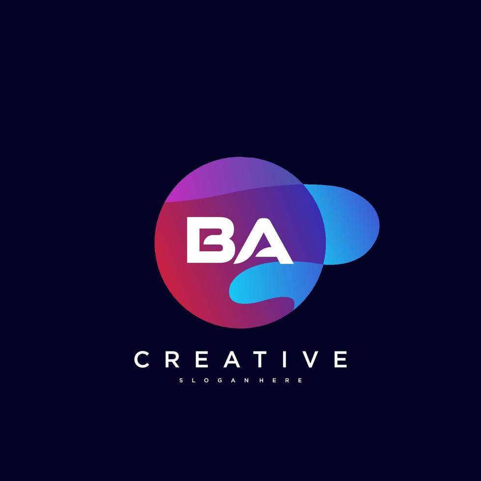 BA Initial Letter logo icon design template elements with wave colorful vector