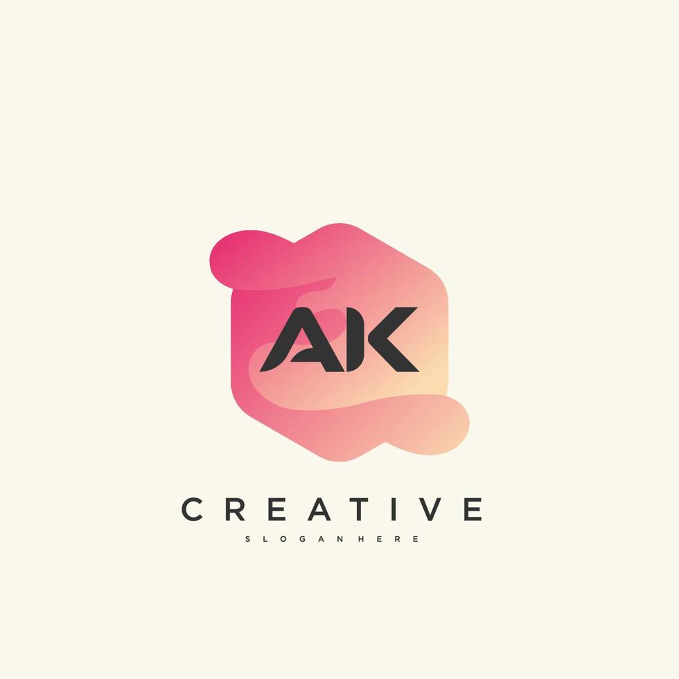 AK Initial Letter logo icon design template elements with wave colorful vector