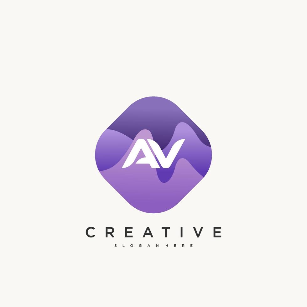 AV Initial Letter logo icon design template elements with wave colorful vector