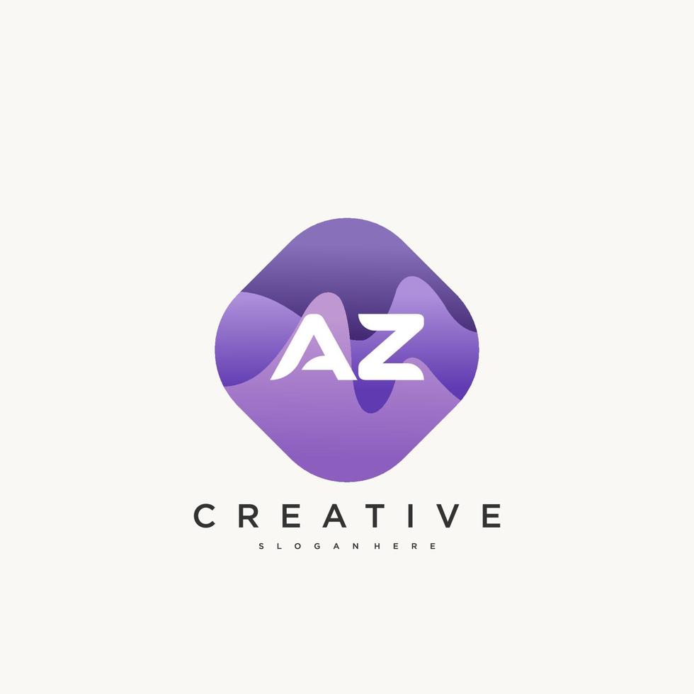 AZ Initial Letter logo icon design template elements with wave colorful vector