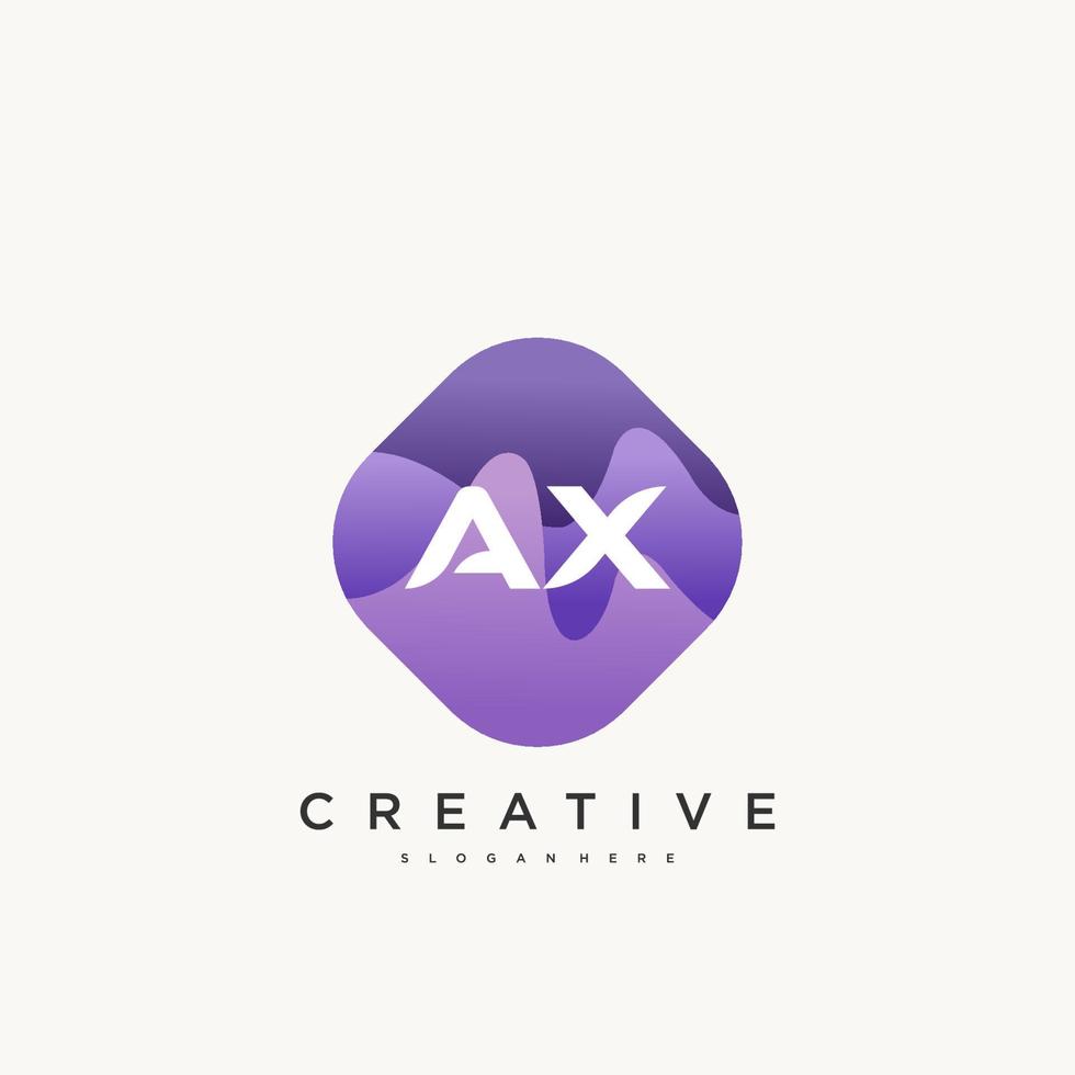 AX Initial Letter logo icon design template elements with wave colorful vector