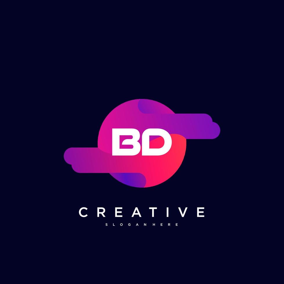 BD Initial Letter logo icon design template elements with wave colorful vector