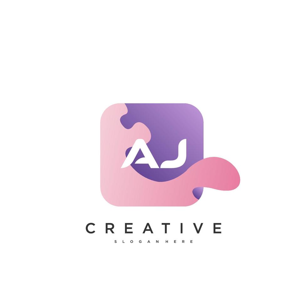 AJ Initial Letter logo icon design template elements with wave colorful vector
