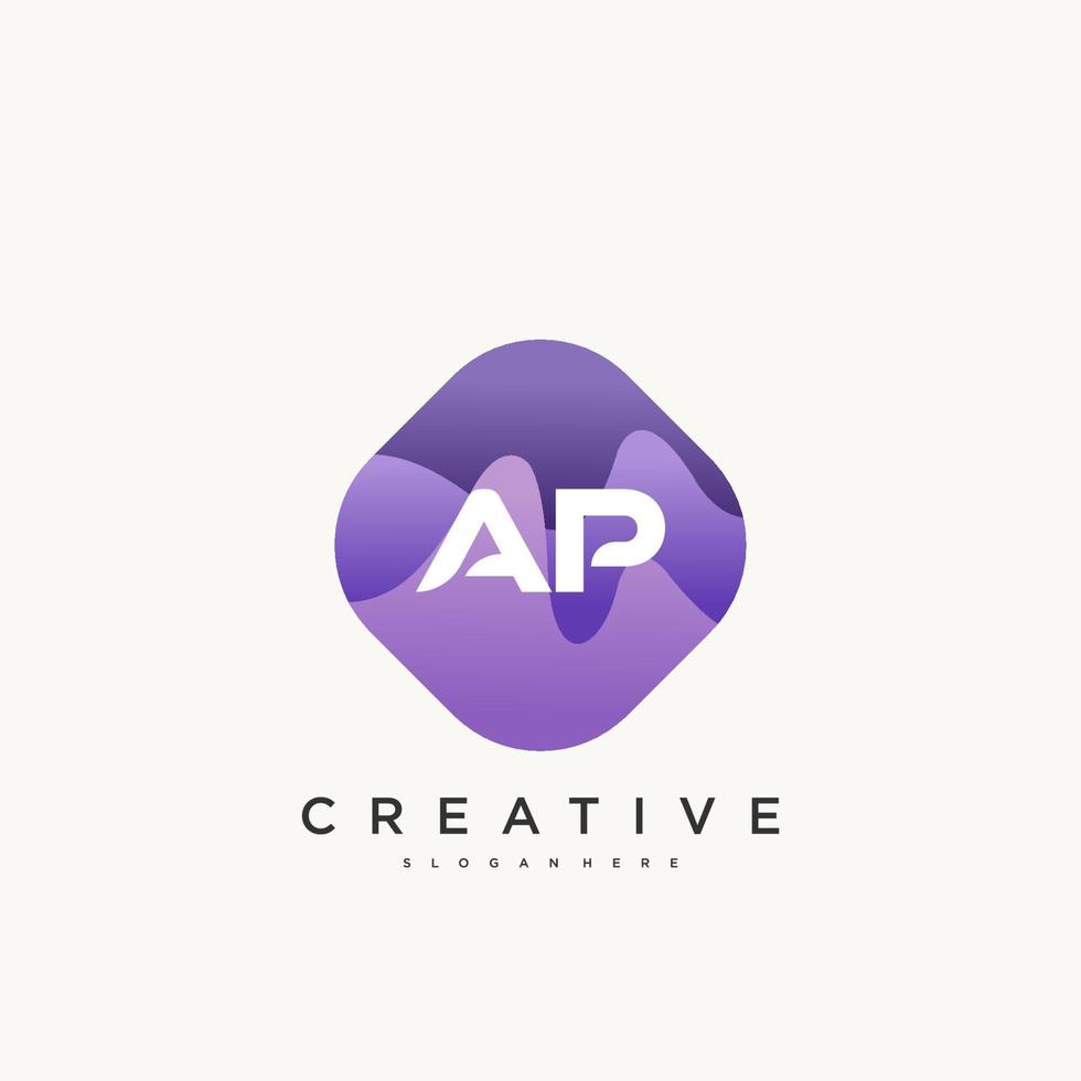 Elementos de plantilla de diseño de icono de logotipo de letra inicial ap con onda colorida vector