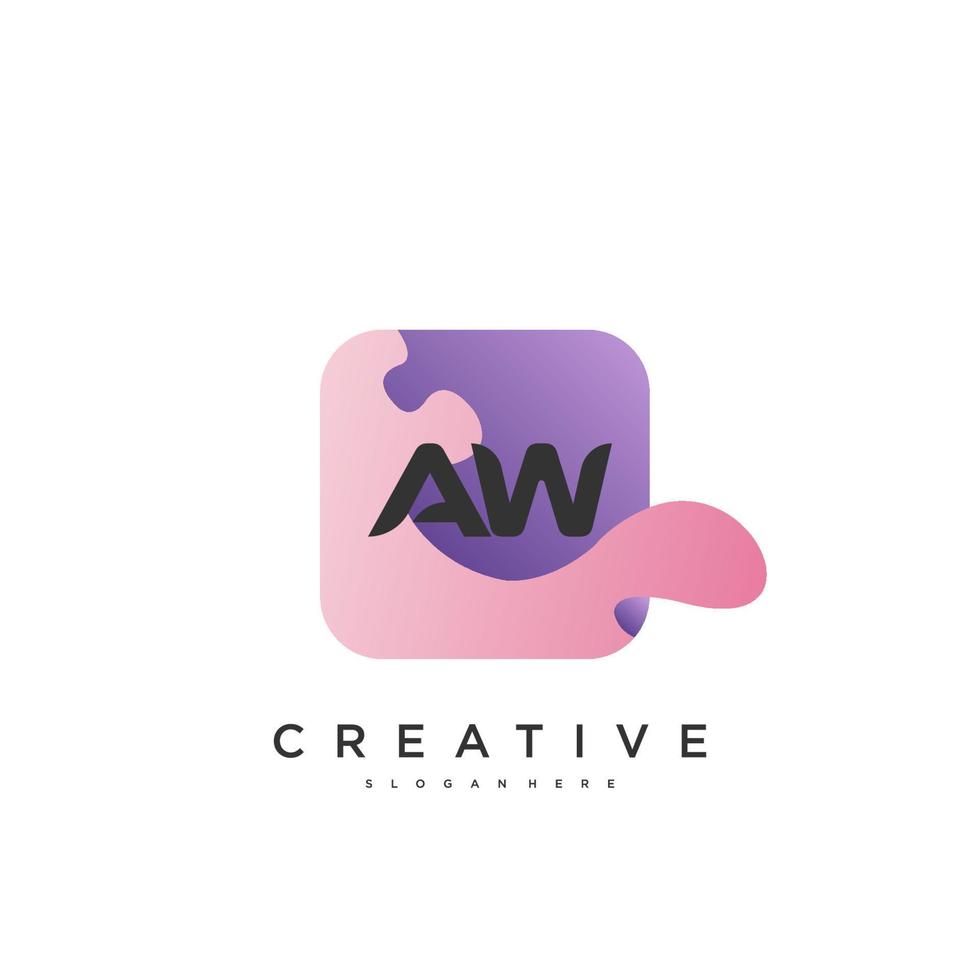 AW Initial Letter logo icon design template elements with wave colorful vector