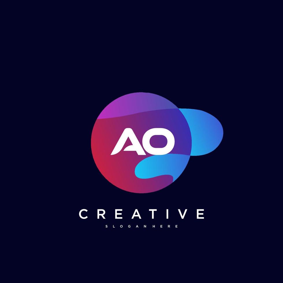 AO Initial Letter logo icon design template elements with wave colorful vector