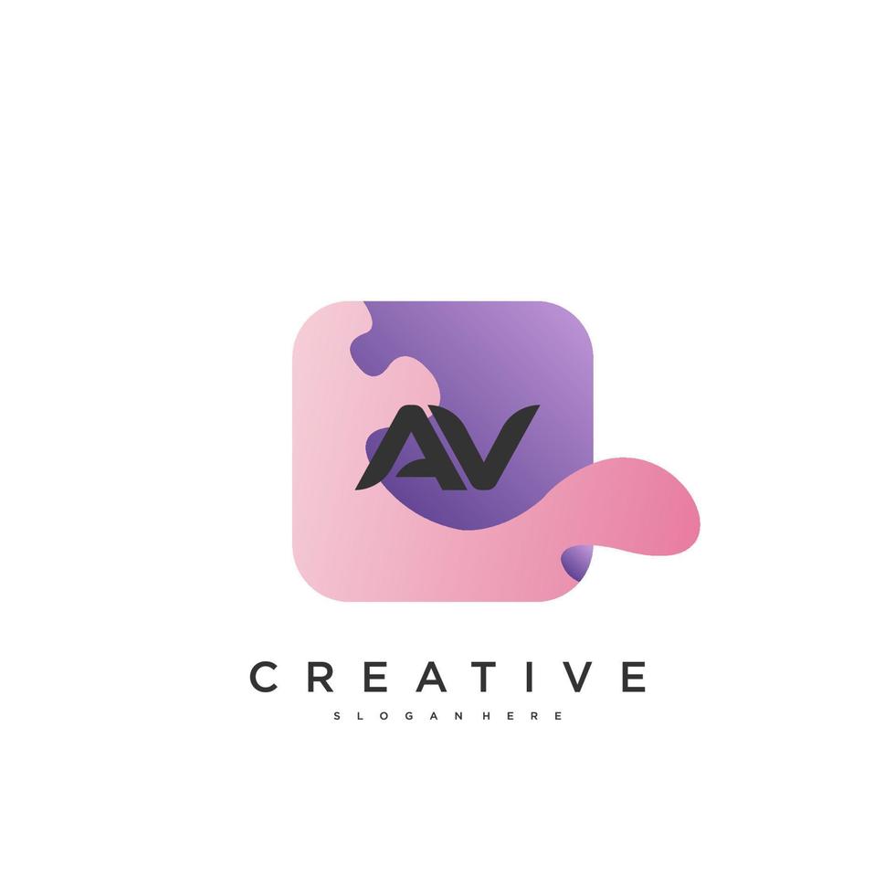 elementos de plantilla de diseño de icono de logotipo de letra inicial av con onda colorida vector
