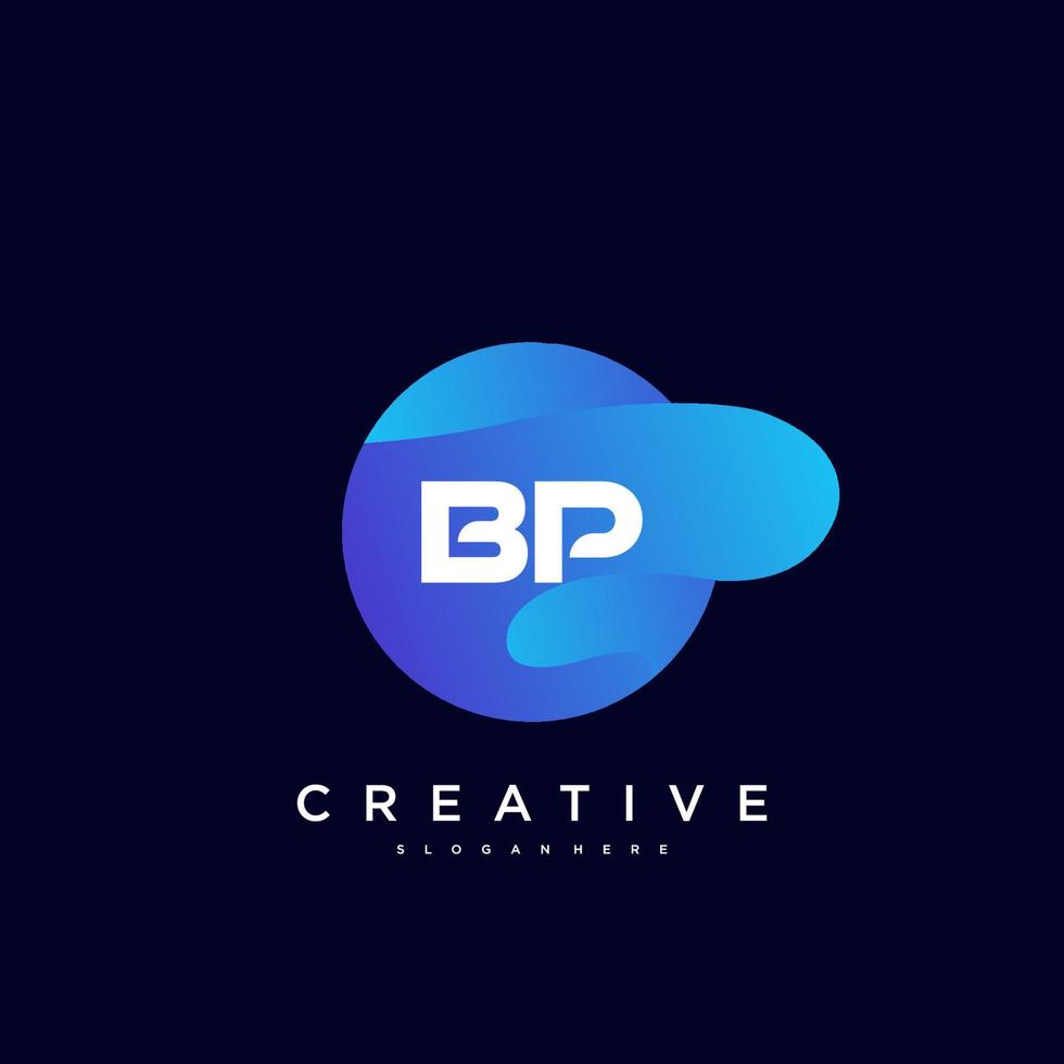 Elementos de plantilla de diseño de icono de logotipo de letra inicial de bp con onda colorida vector