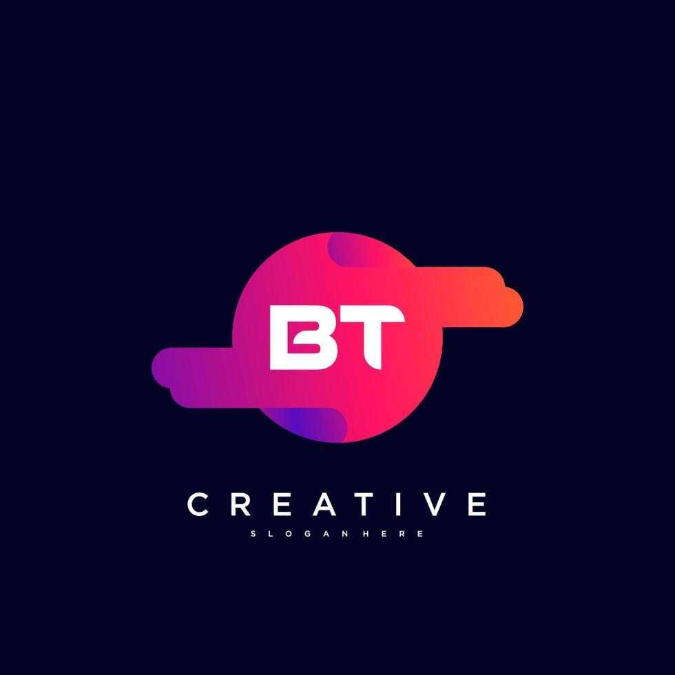 Elementos de plantilla de diseño de icono de logotipo de letra inicial bt con onda colorida vector