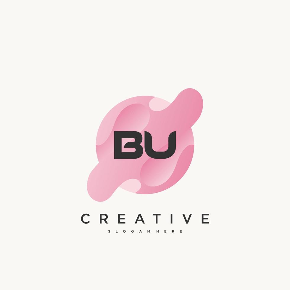 elementos de plantilla de diseño de icono de logotipo de letra inicial bu con onda colorida vector