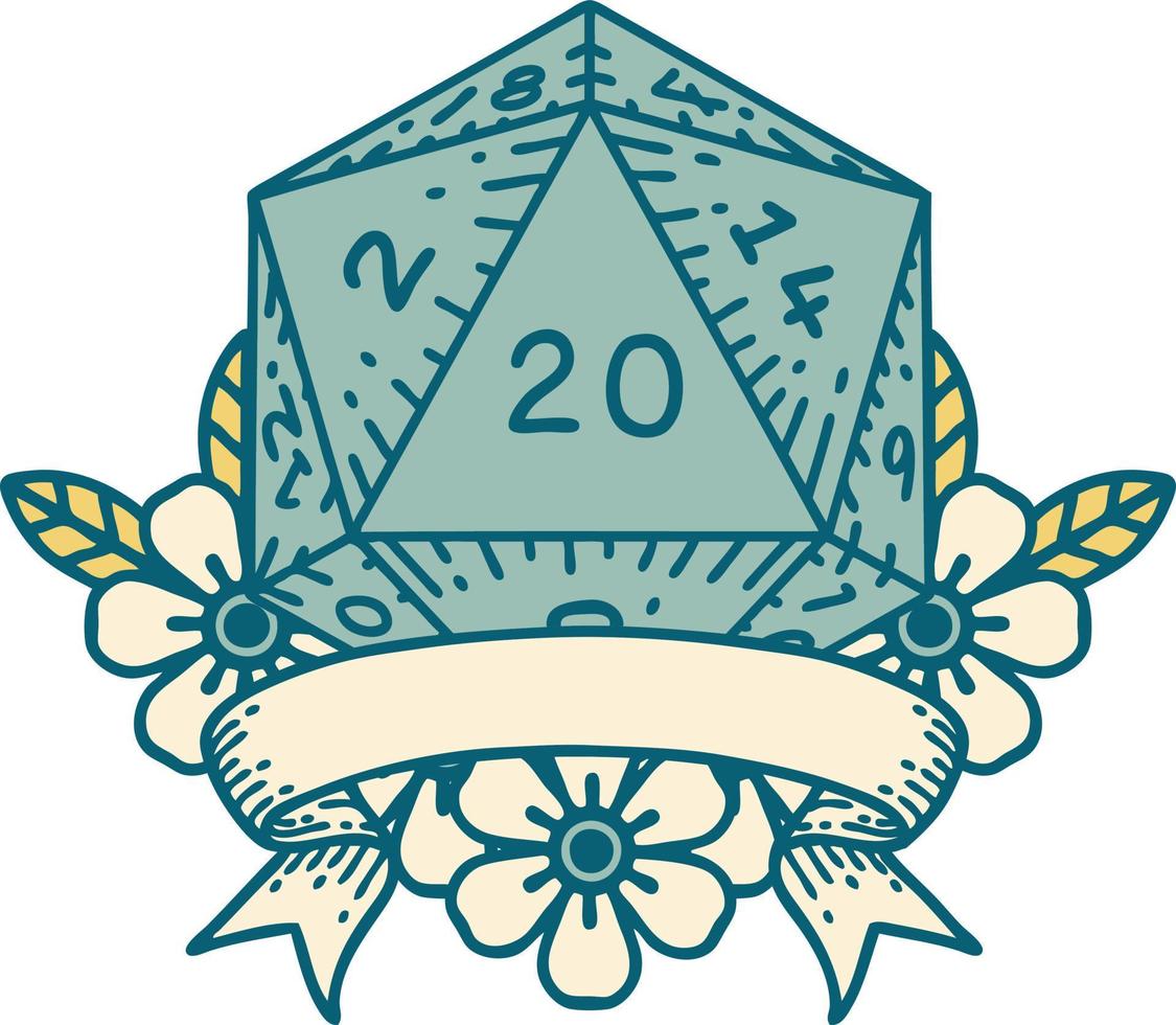 natural 20 critical hit D20 dice roll illustration vector