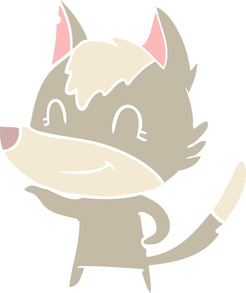 friendly flat color style cartoon wolf vector