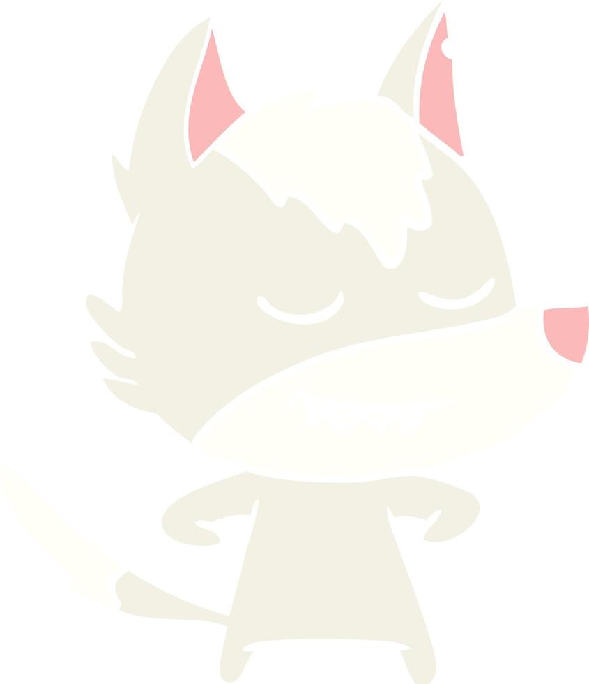 friendly flat color style cartoon wolf vector