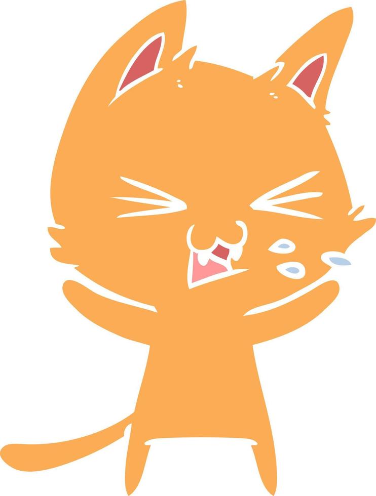 flat color style cartoon cat hissing vector
