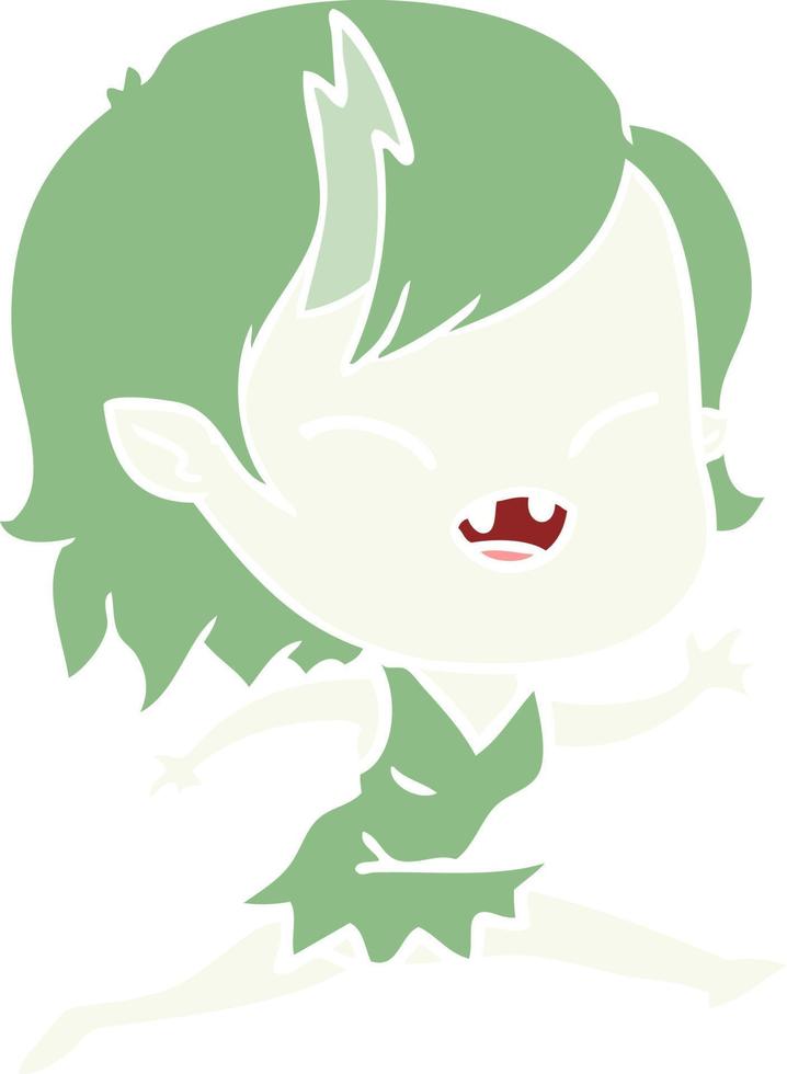 flat color style cartoon laughing vampire girl running vector