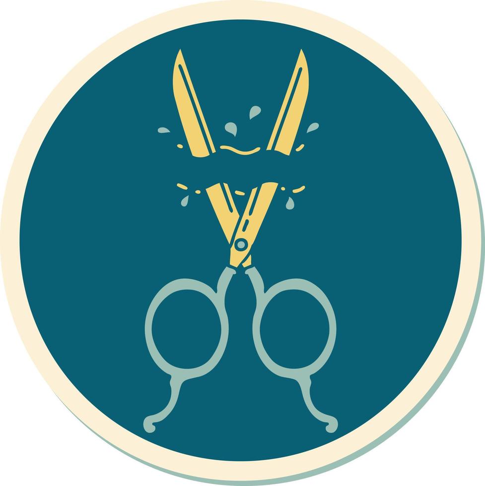 sticker of tattoo in traditional style of barber scissors vector