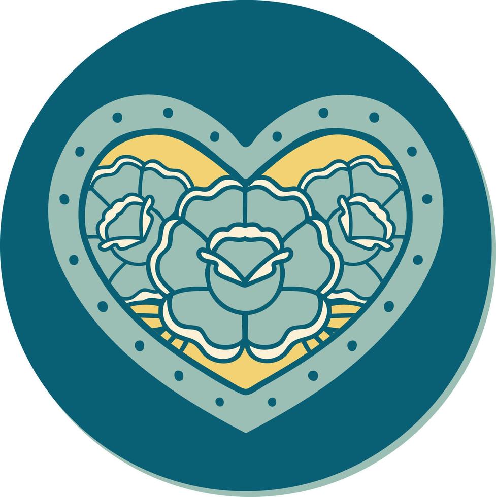 sticker of tattoo in traditional style of a heart and flowers vector