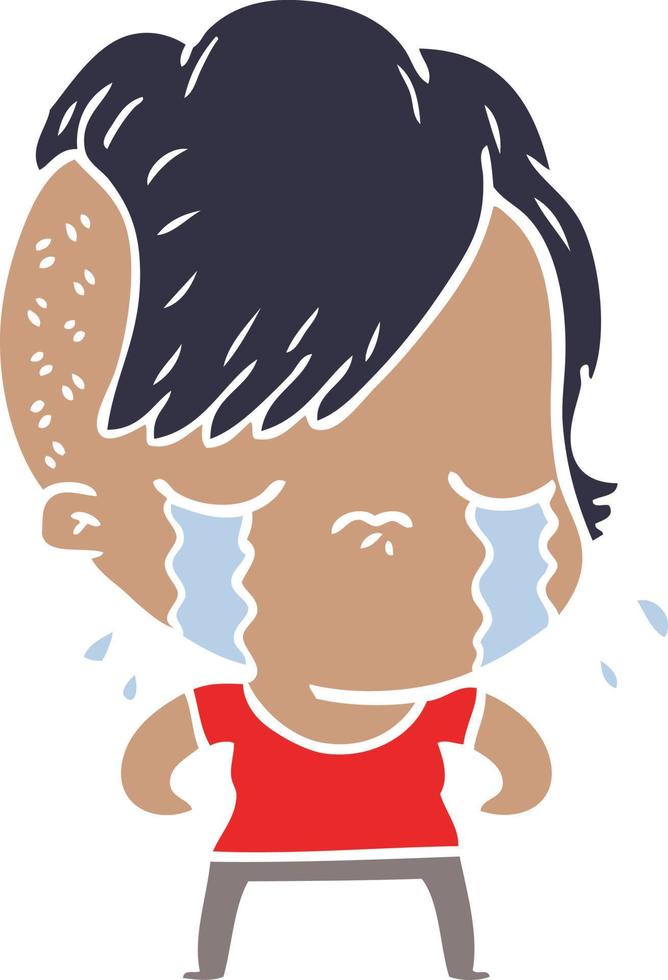 flat color style cartoon crying girl vector