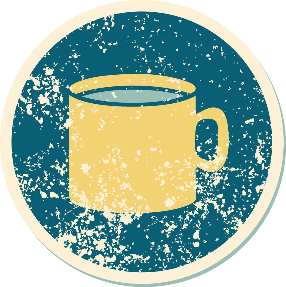 iconic distressed sticker tattoo style image of cup of coffee vector