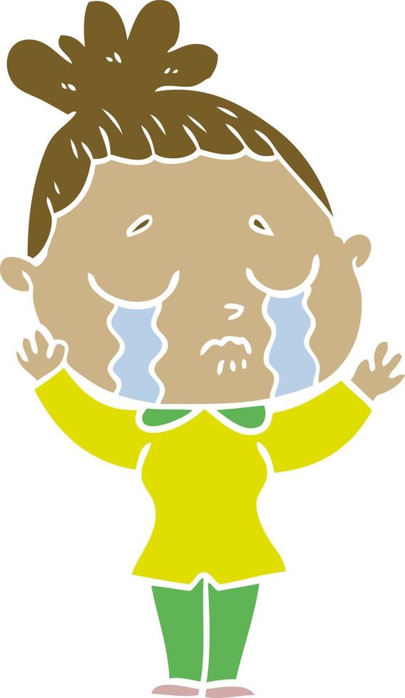 flat color style cartoon crying woman vector