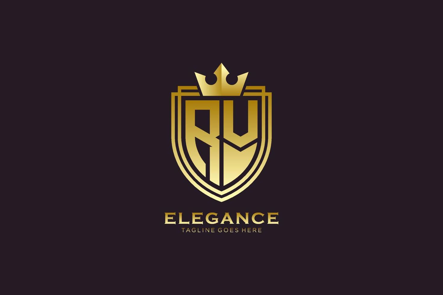 logotipo de monograma de lujo inicial rv elegante o plantilla de placa con pergaminos y corona real - perfecto para proyectos de marca de lujo vector