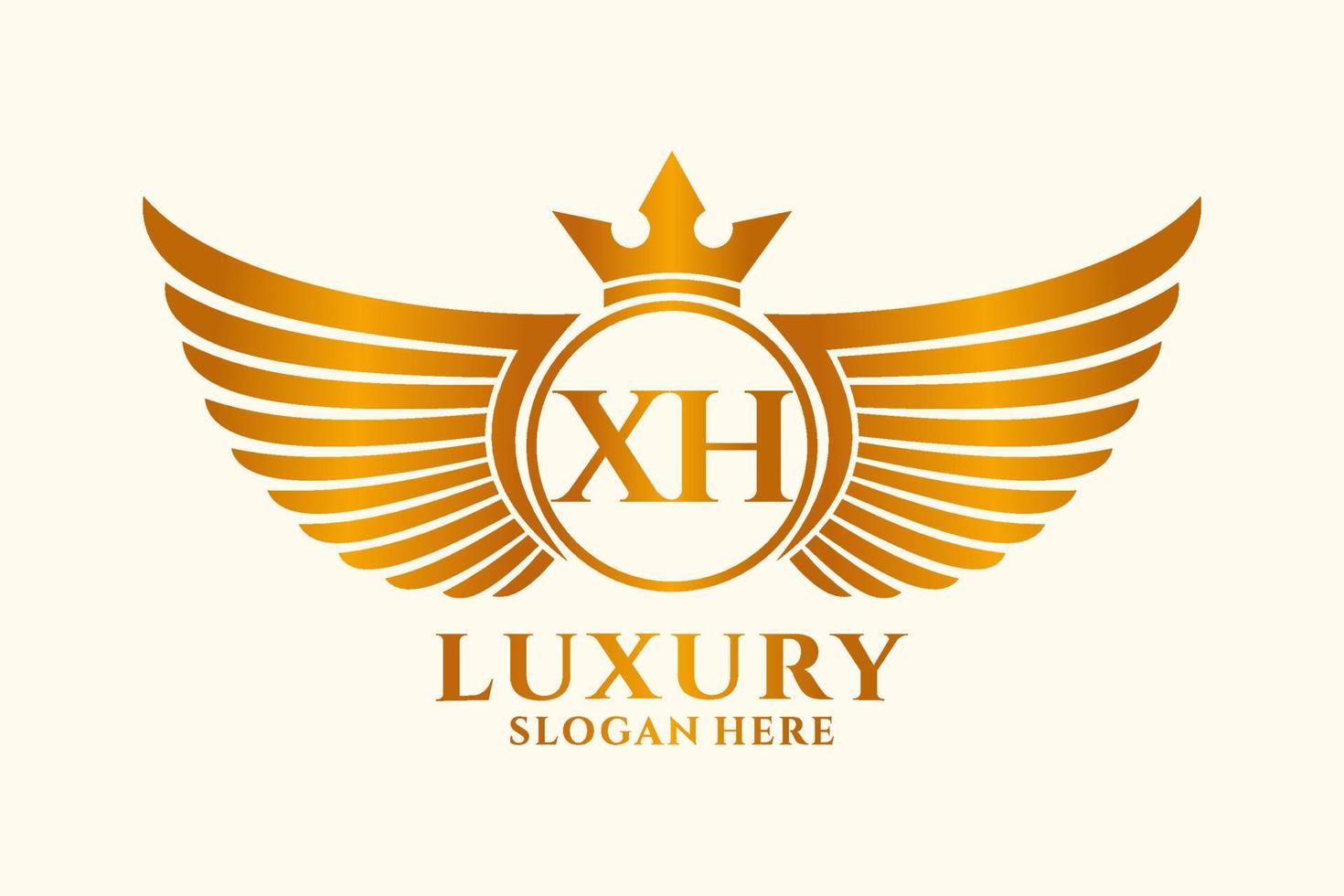 Luxury royal wing Letter XH crest Gold color Logo vector, Victory logo, crest logo, wing logo, vector logo template.