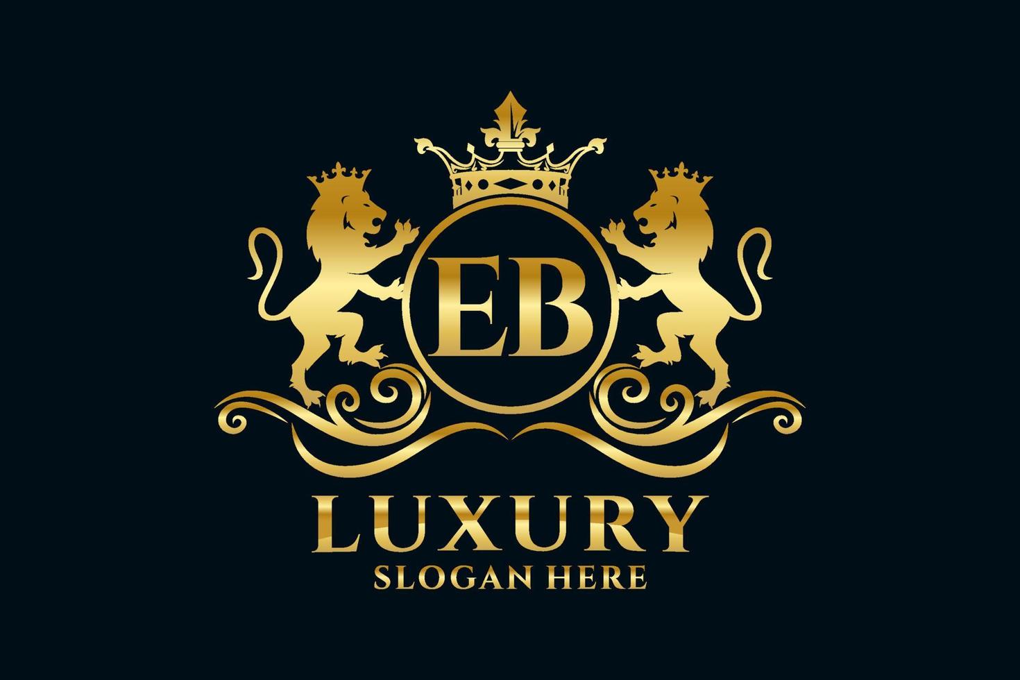 Initial EB Letter Lion Royal Luxury Logo template in vector art for luxurious branding projects and other vector illustration.