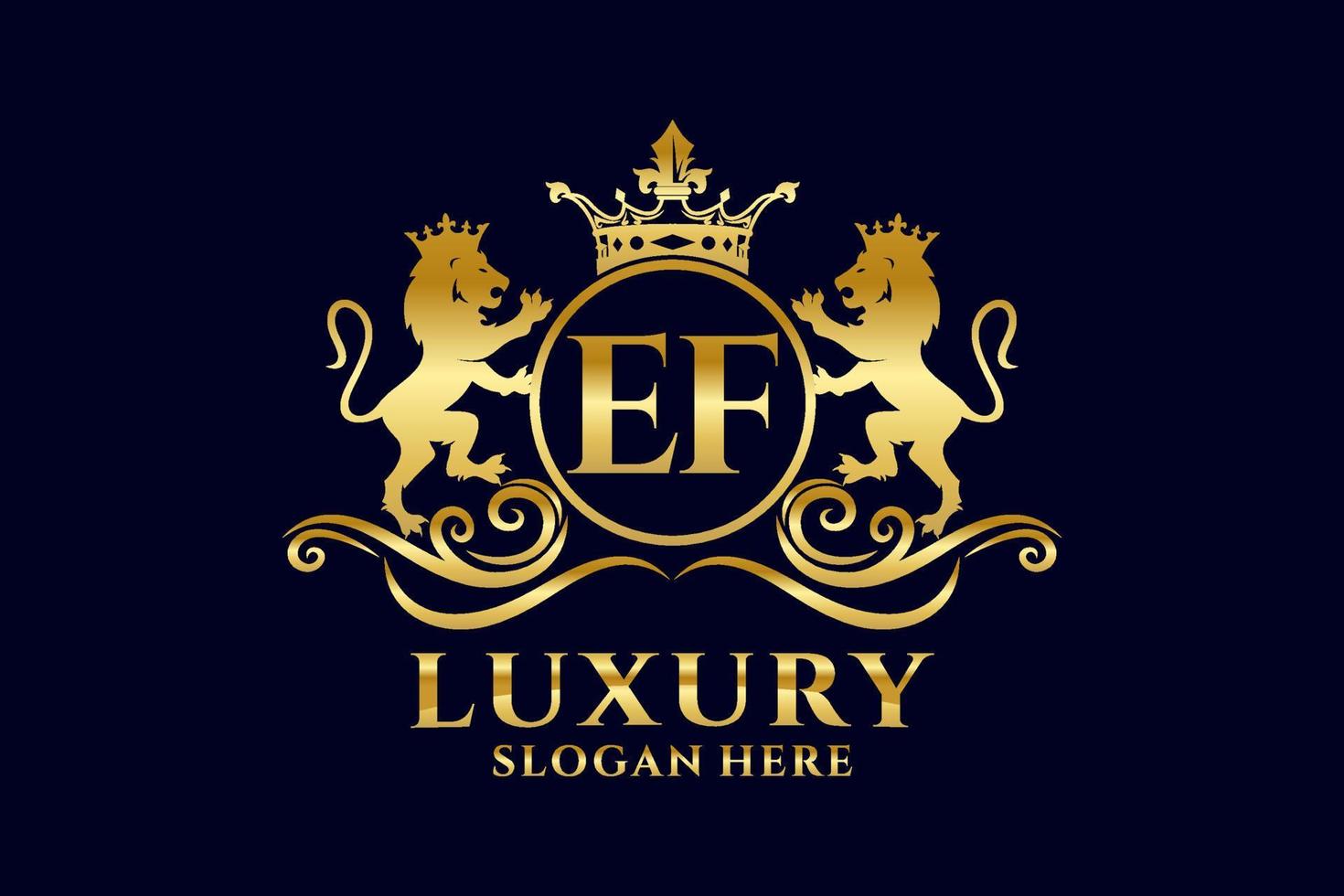 Initial EF Letter Lion Royal Luxury Logo template in vector art for luxurious branding projects and other vector illustration.