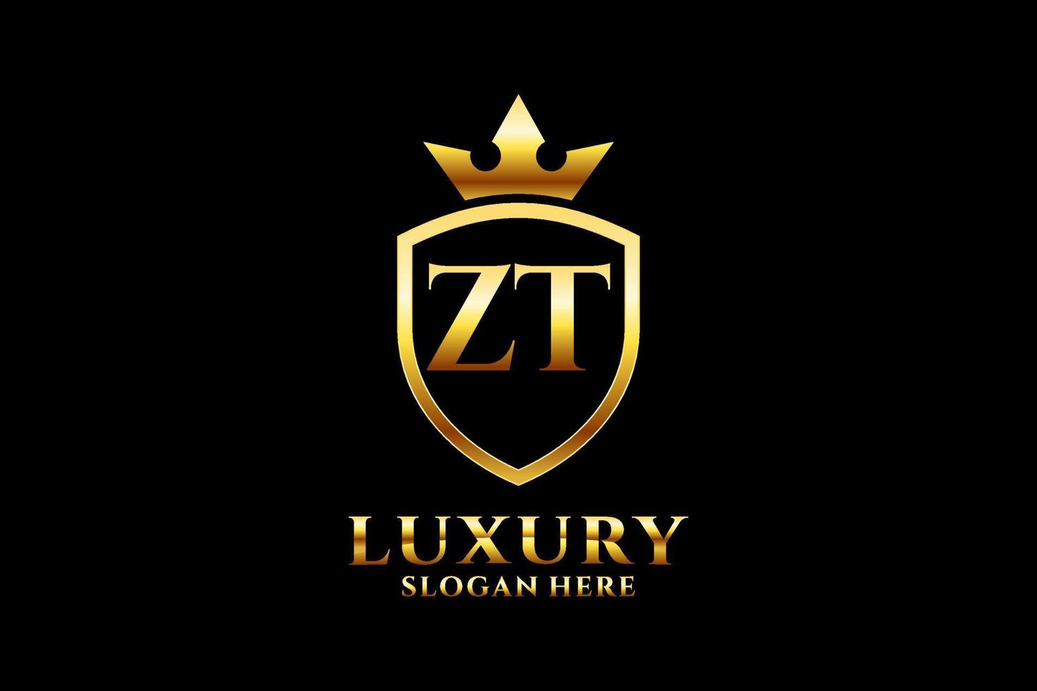 initial ZT elegant luxury monogram logo or badge template with scrolls and royal crown - perfect for luxurious branding projects vector