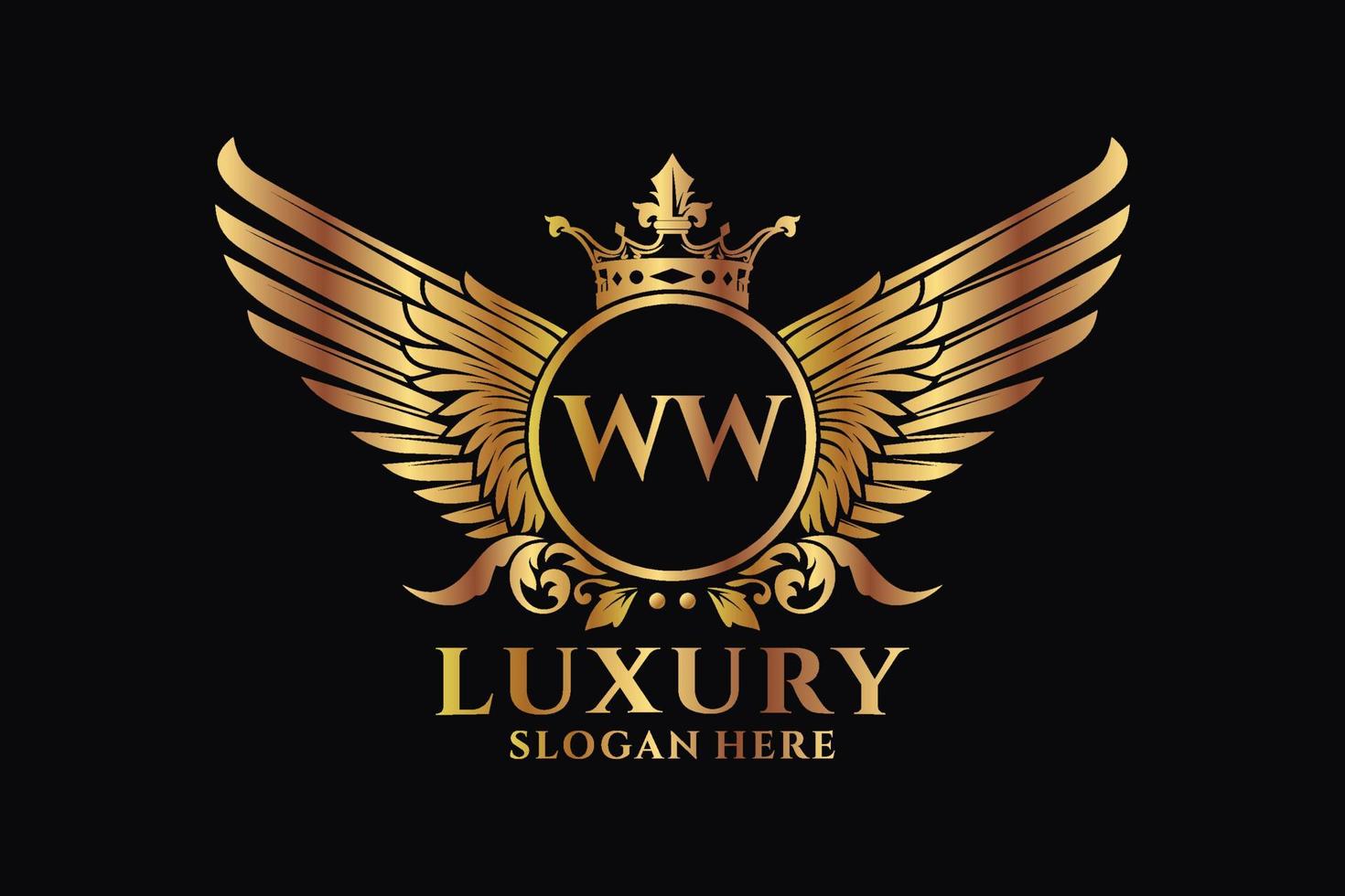 Luxury royal wing Letter WW crest Gold color Logo vector, Victory logo, crest logo, wing logo, vector logo template.