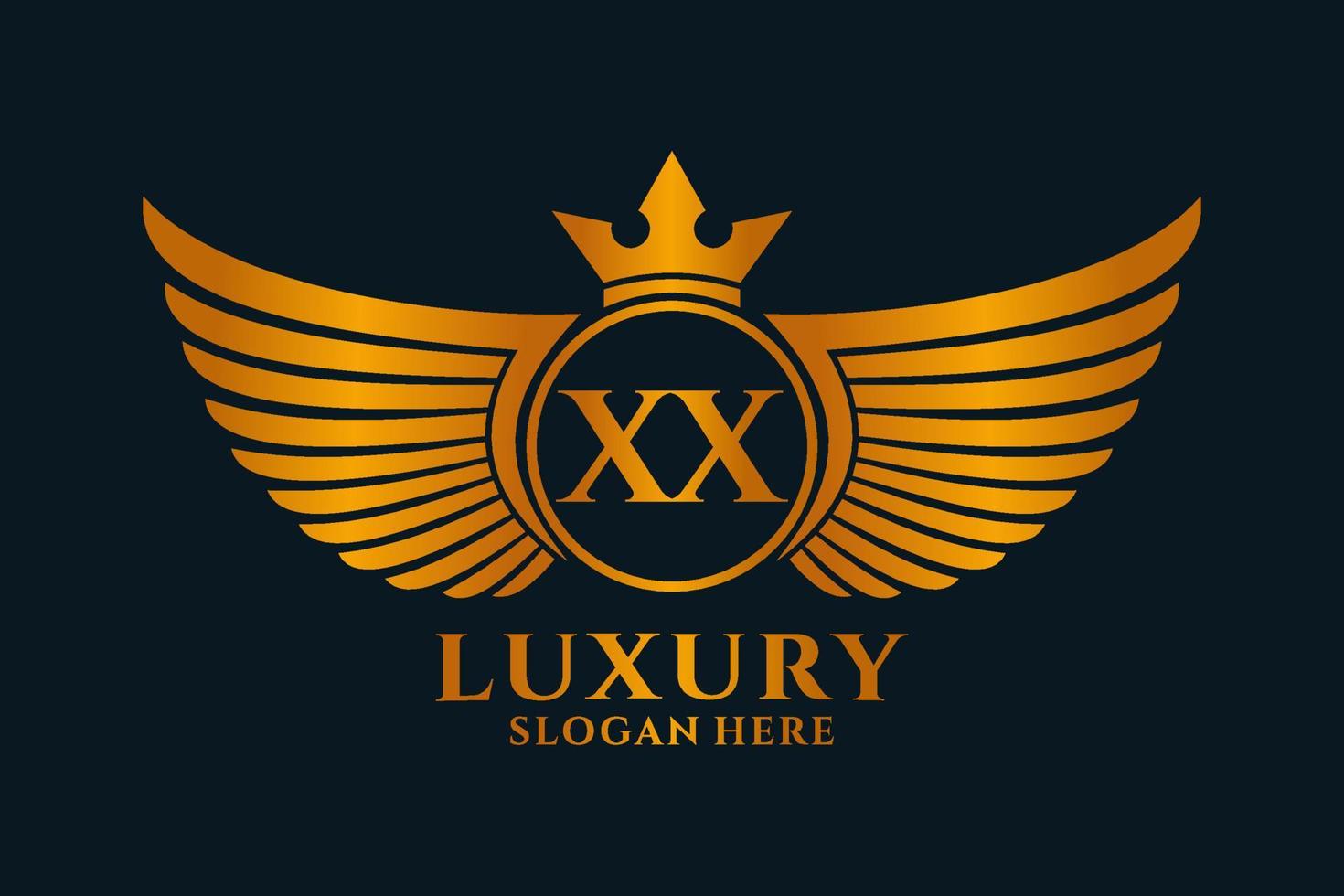 carta de ala real de lujo xx vector de logotipo de color dorado, logotipo de victoria, logotipo de cresta, logotipo de ala, plantilla de logotipo vectorial.