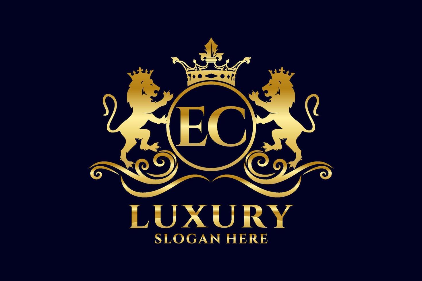 Initial EC Letter Lion Royal Luxury Logo template in vector art for luxurious branding projects and other vector illustration.