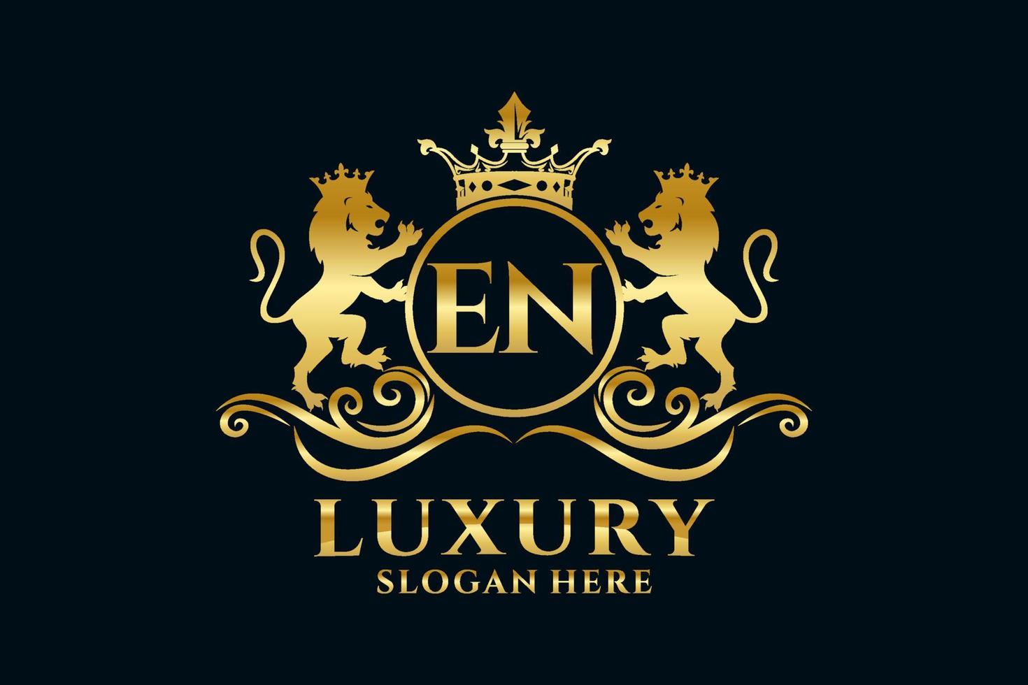 Initial EN Letter Lion Royal Luxury Logo template in vector art for luxurious branding projects and other vector illustration.