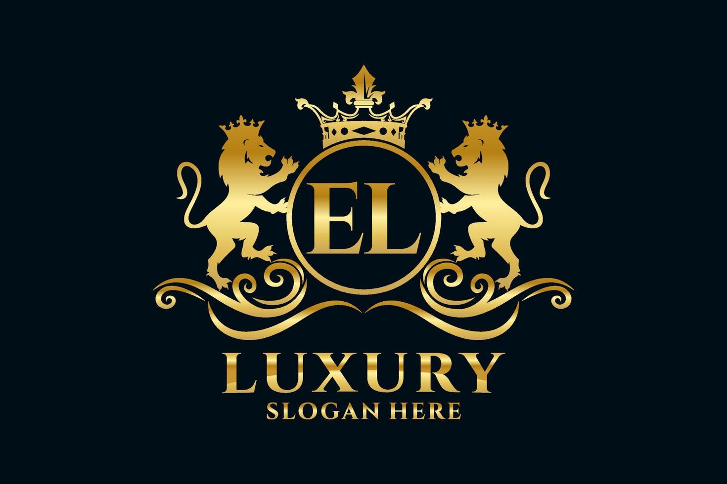 Initial EL Letter Lion Royal Luxury Logo template in vector art for luxurious branding projects and other vector illustration.