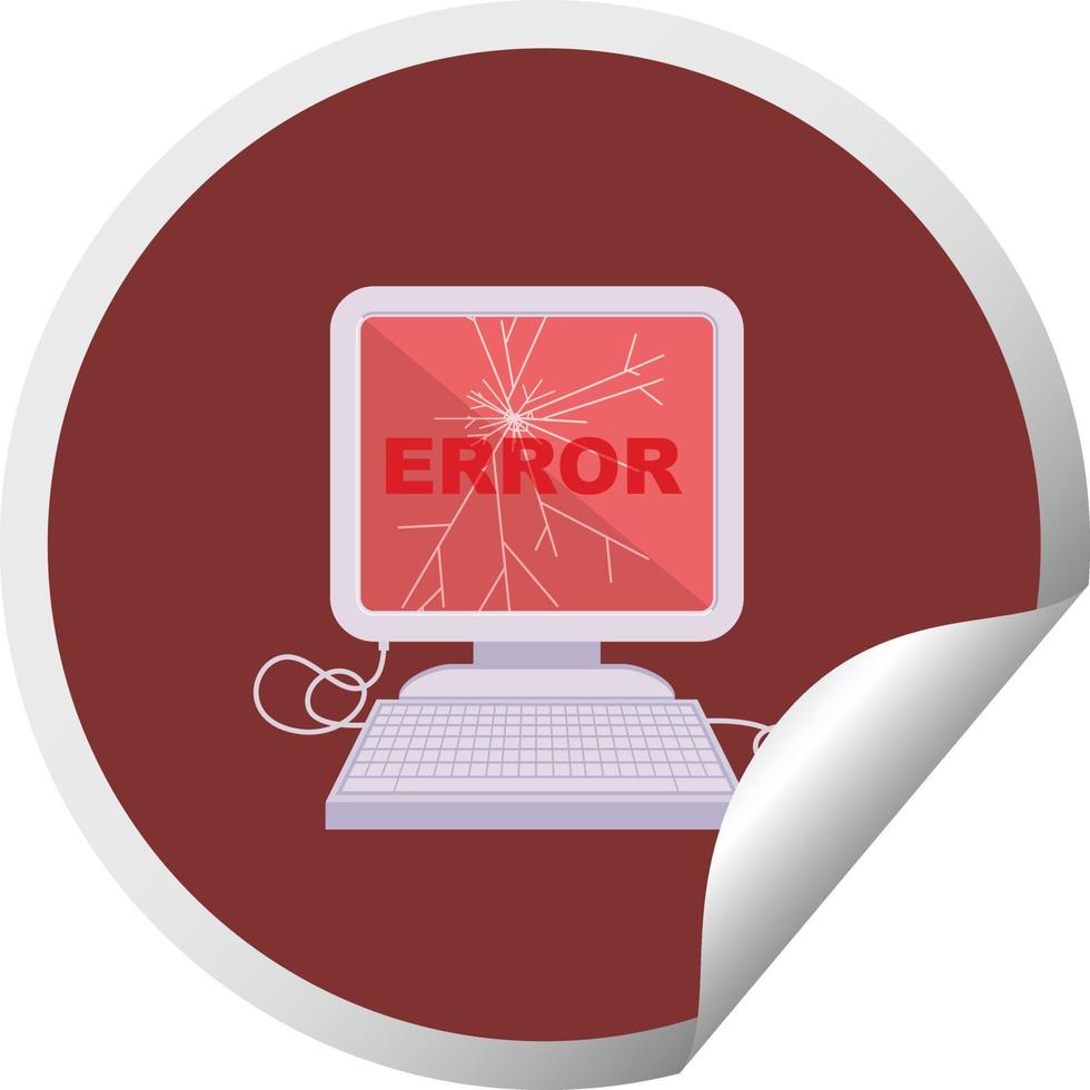broken computer graphic vector illustration circular sticker