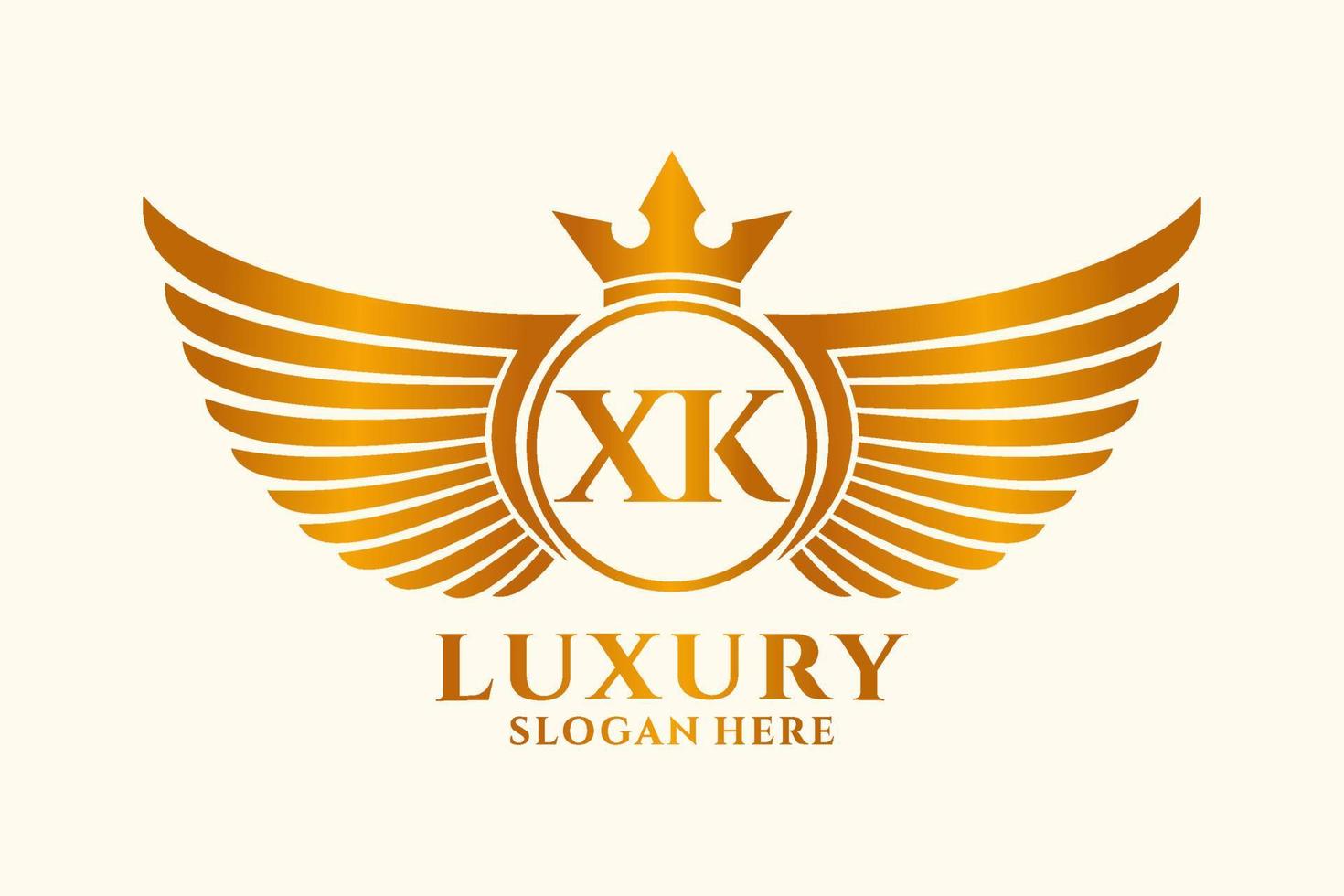 Luxury royal wing Letter XK crest Gold color Logo vector, Victory logo, crest logo, wing logo, vector logo template.