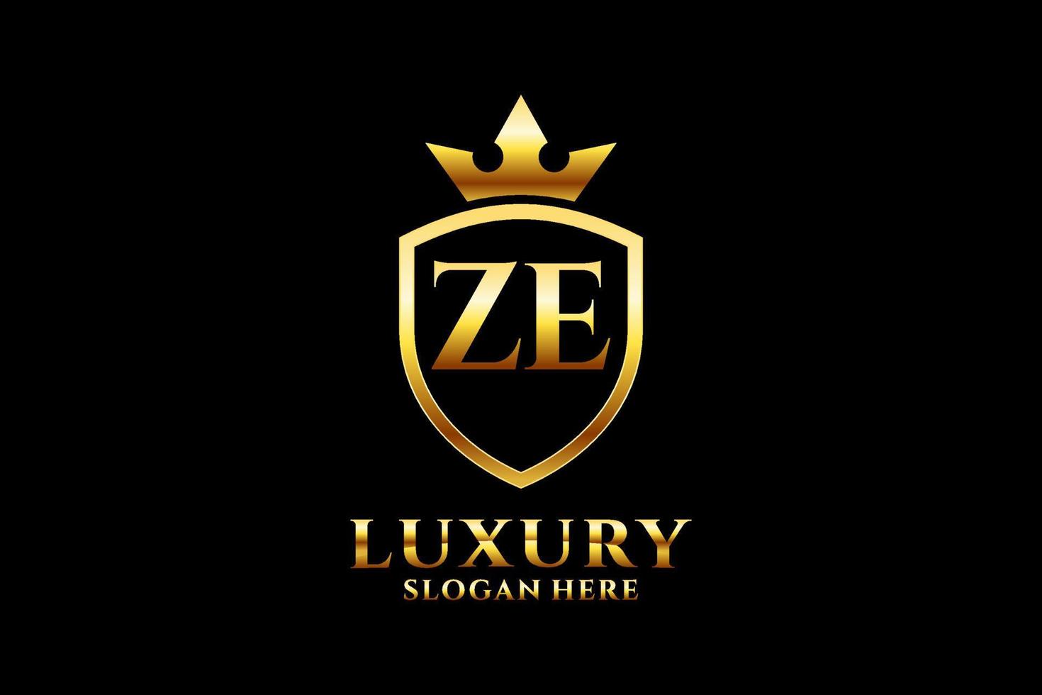 logotipo de monograma de lujo inicial ze elegante o plantilla de placa con pergaminos y corona real - perfecto para proyectos de marca de lujo vector