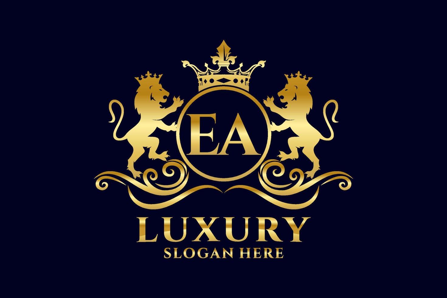 Initial EA Letter Lion Royal Luxury Logo template in vector art for luxurious branding projects and other vector illustration.