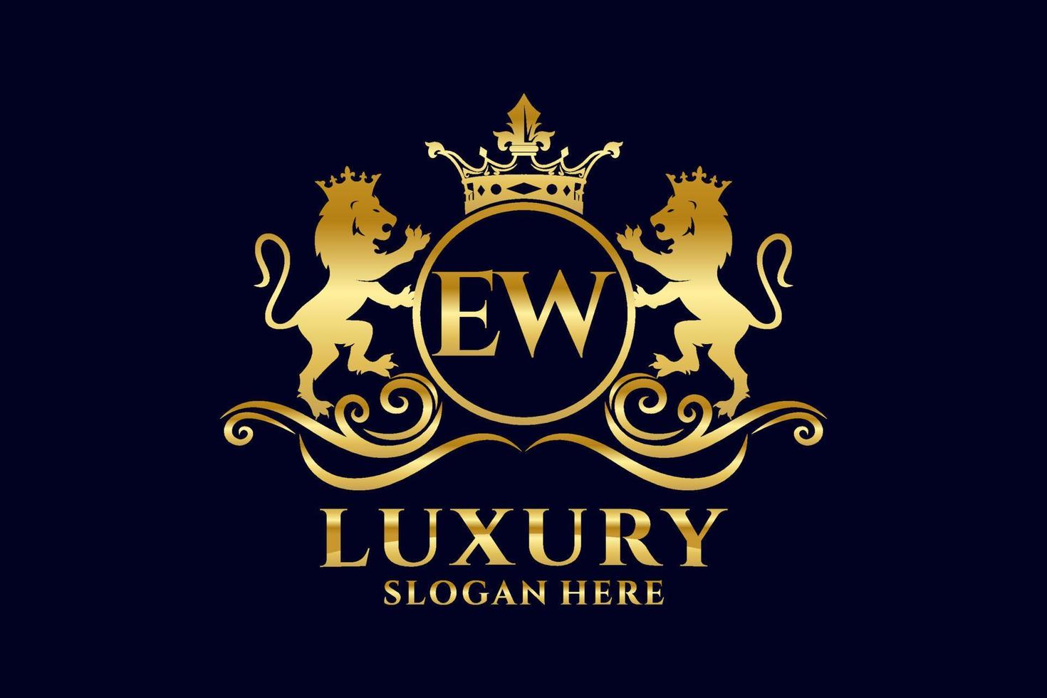 Initial EW Letter Lion Royal Luxury Logo template in vector art for luxurious branding projects and other vector illustration.