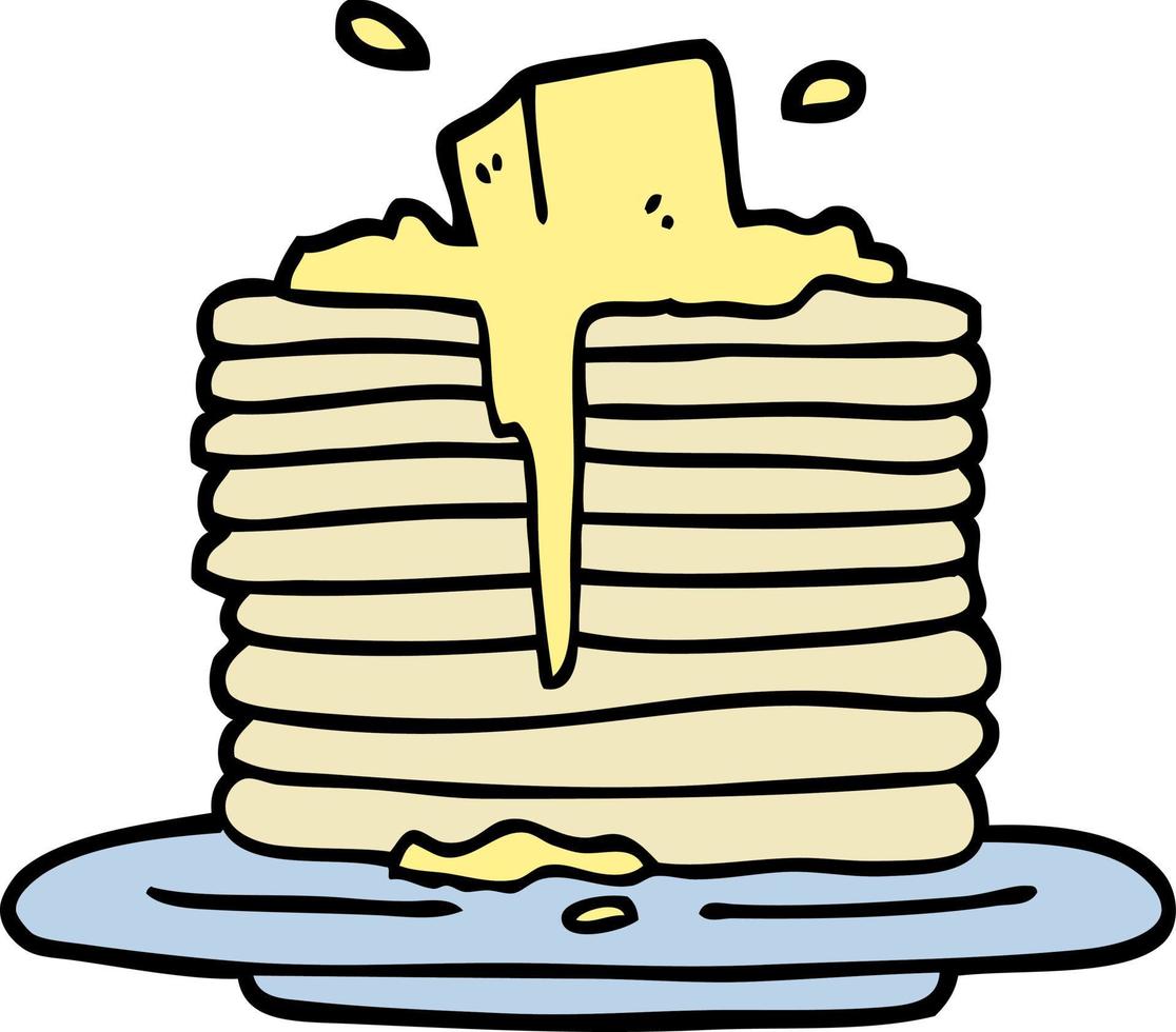 hand drawn doodle style cartoon butter melting on pancakes vector