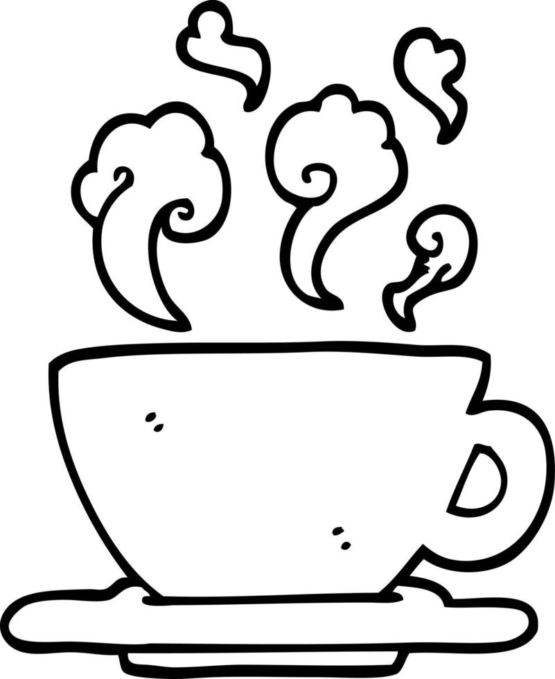black and white cartoon cup of hot coffee vector
