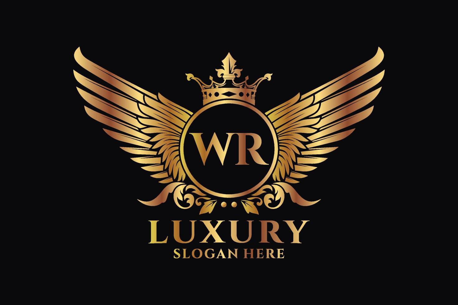 Luxury royal wing Letter WR crest Gold color Logo vector, Victory logo, crest logo, wing logo, vector logo template.