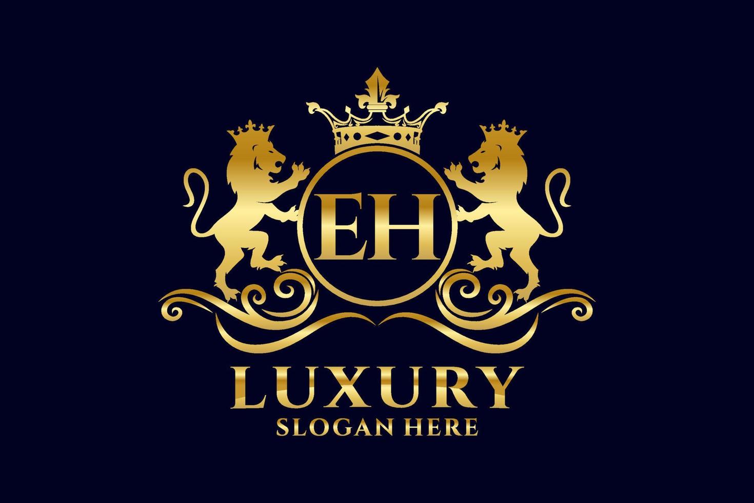 Initial EH Letter Lion Royal Luxury Logo template in vector art for luxurious branding projects and other vector illustration.