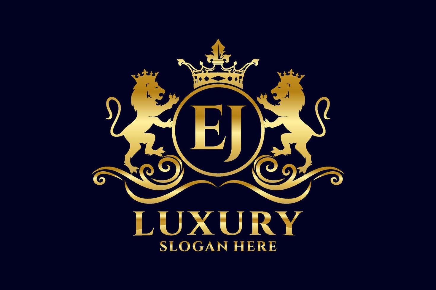 Initial EJ Letter Lion Royal Luxury Logo template in vector art for luxurious branding projects and other vector illustration.