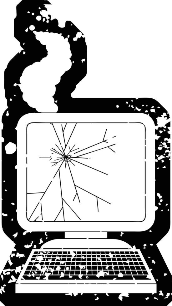icono de ilustración de vector de gráfico de computadora rota de efecto angustiado