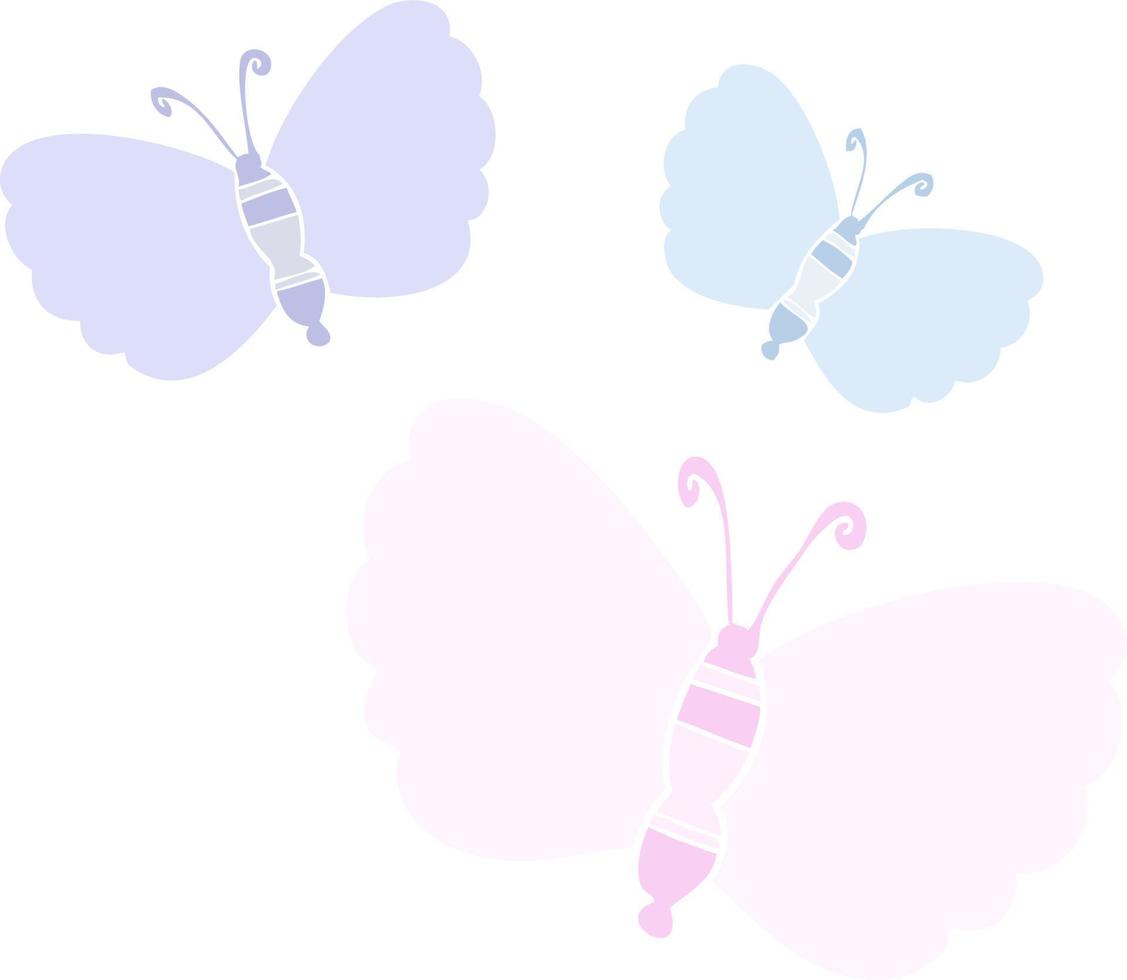 mariposas de dibujos animados de estilo de color plano vector