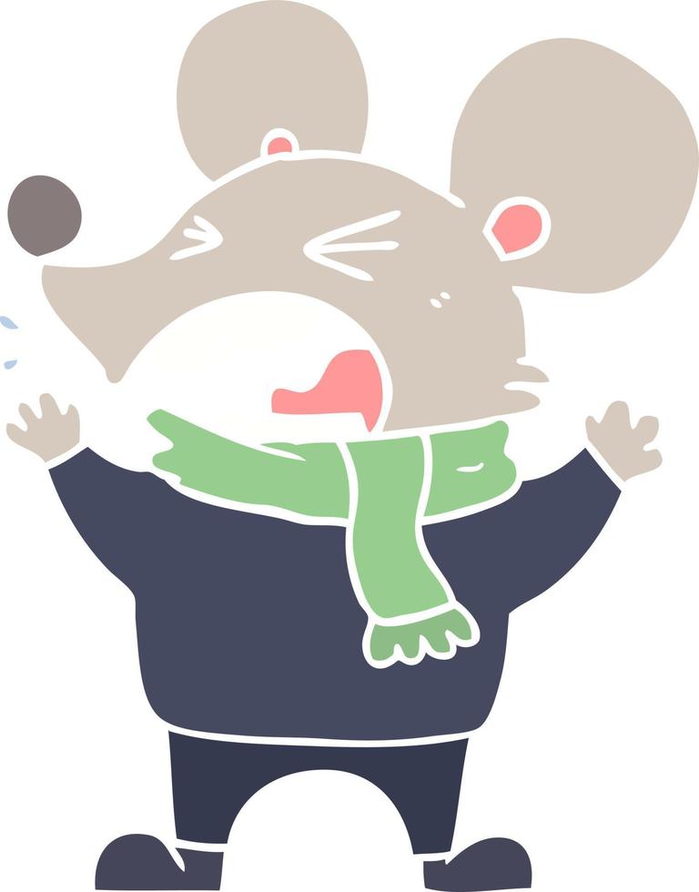 ratón enojado de dibujos animados de estilo de color plano vector