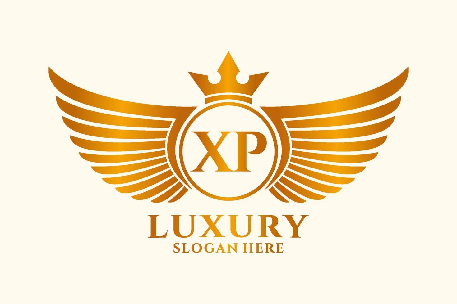 Luxury royal wing Letter XP crest Gold color Logo vector, Victory logo, crest logo, wing logo, vector logo template.